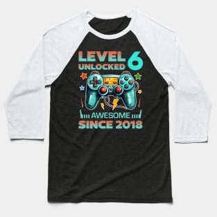 Level 6 Unlocked Awesome Since 2018 6th b-day Gift For Boys Kids Toddlers Baseball T-Shirt